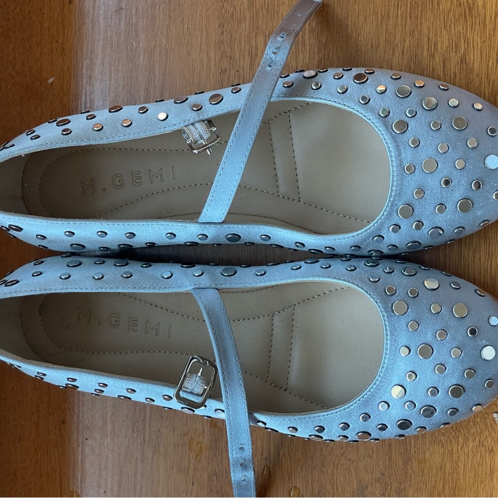 M. Gemi Silver Studded Mary Jane Flats